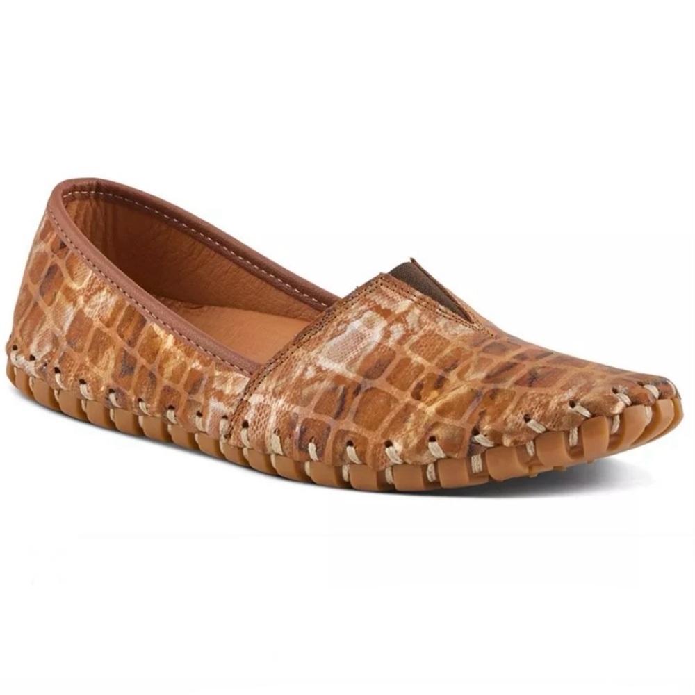 Spring Step Kathaleta-Spice Leather Metallic Croc Flats Loafers, Sz 38 (US 7.5)